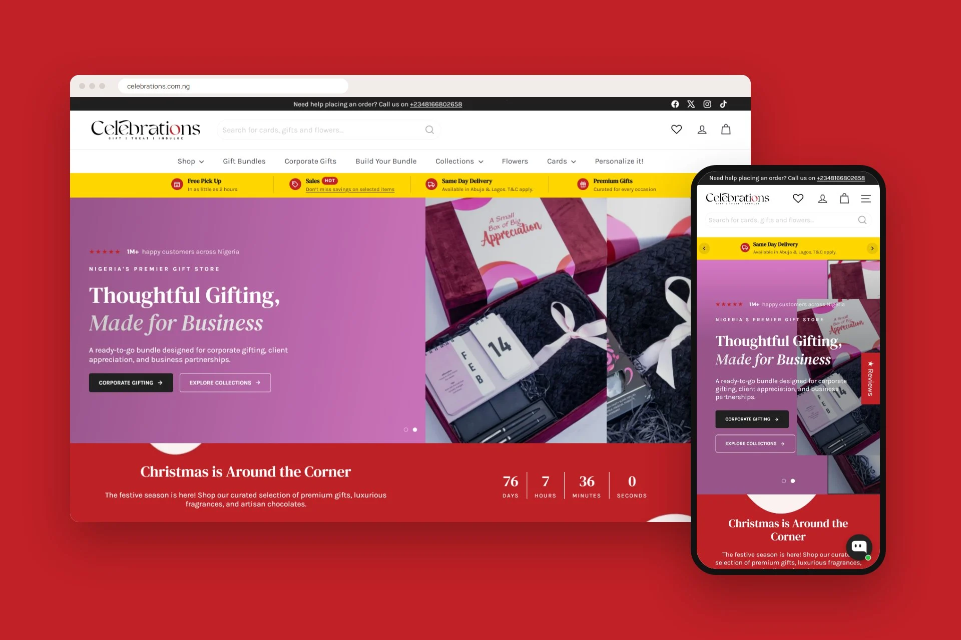 Celebrations homepage on desktop and mobile
